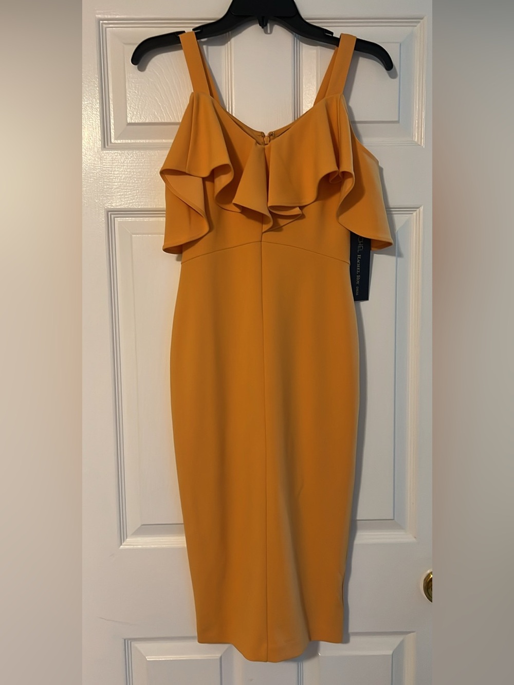 RACHEL Rachel Roy Mustard One-Shoulder Ruffle Sheath Dress